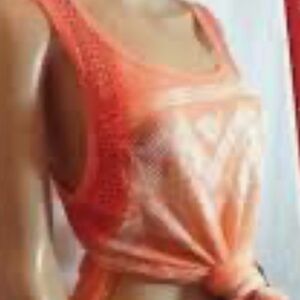 Free People crochet trim slit sides high low orange sleeveless tank top size XS